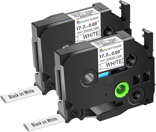 HSE241 HSE-241 HS-241 Heat Shrink Tubes Label Tape 3/4" (17.7mm) x 4.92 ft Compatible for PTD400 D600 PTH300 PTE300 PTE500 PT-E550W E800W PTP700 PTP750WVP, Black on White, 2 Pack-DeskLoop Office