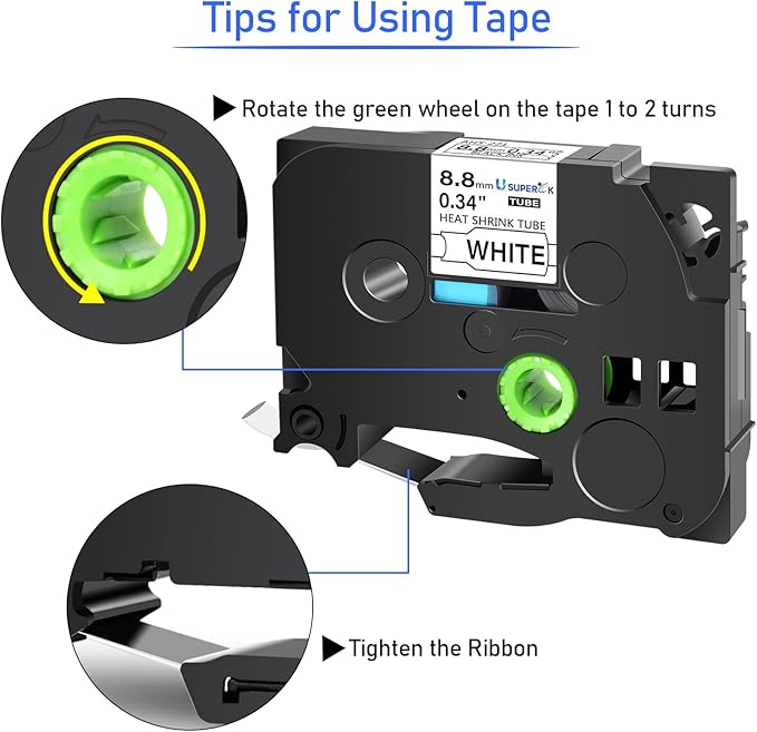 USUPERINK 5 PK Compatible for Brother Ptouch HSe-221 HSe221 HS-221 HS221 8.8mm Black on White Heat Shrink Tube Label Tape use in PT-D210 PT-D400 PT-E300 PT-E500 PT-P750WVP Label Maker (0.34''x 4.92ft)-DeskLoop Office
