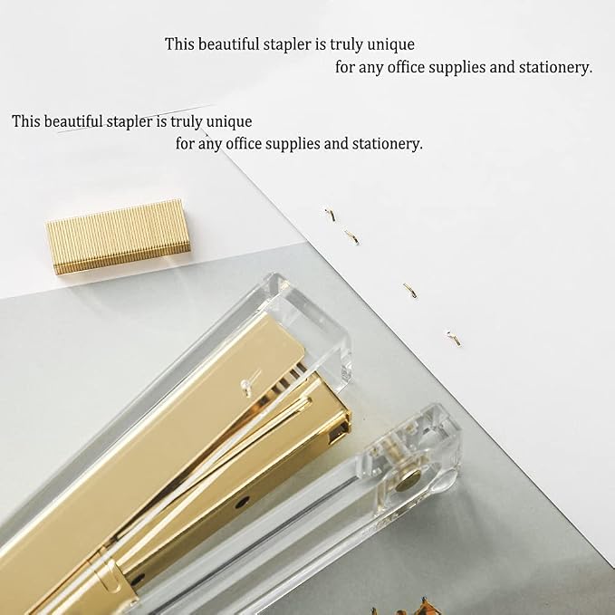 Acrylic Gold Tape Dispenser & Desktop Stapler, Includes Staple Remover - Image 8