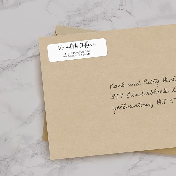 Black and White Cursive Rolled Address Labels /500 Personalized Return Address Labels/Designer Address Stickers in Elegant Plastic Dispenser-DeskLoop Office