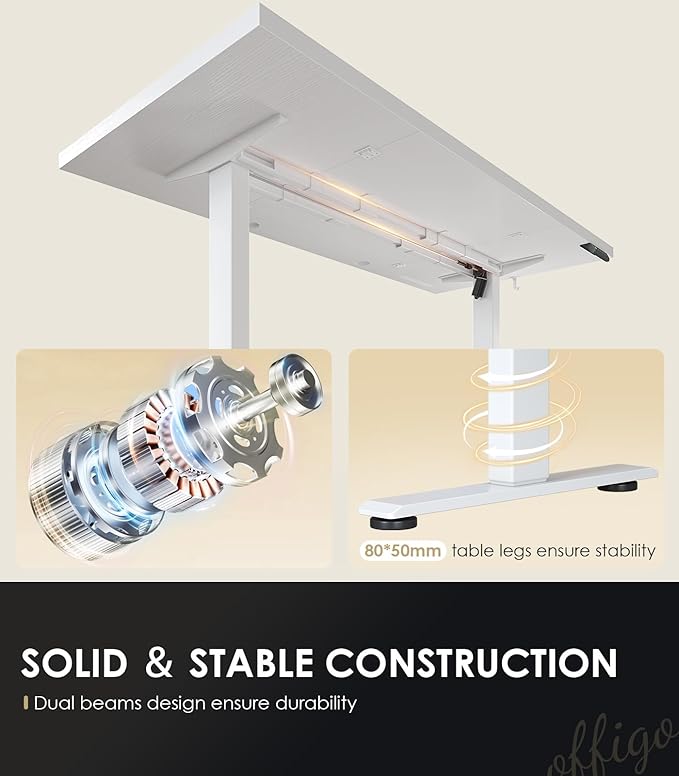 OffiGo Electric Standing Desk with 3-Piece Board, 71 Inch Height Adjustable Large Table with Power Outlets, Sit Stand Table, Writing Computer Desk for Home, Office, Workstation, White-DeskLoop Office