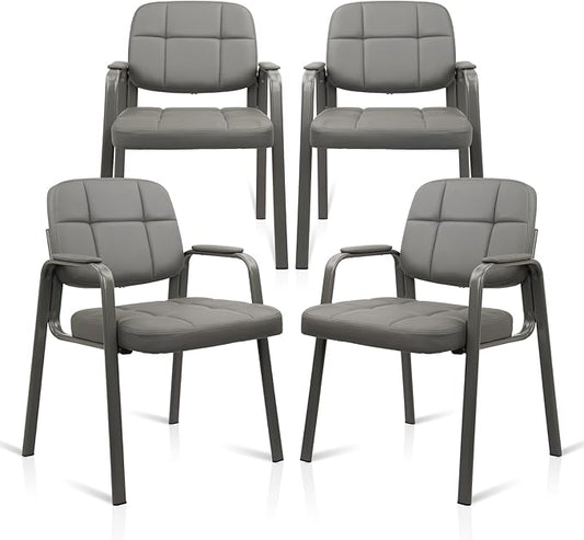 CLATINA Waiting Room Guest Chair with Bonded Leather Padded Arm Rest for Office Reception and Conference Desk(Grey 4 Pack)-DeskLoop Office