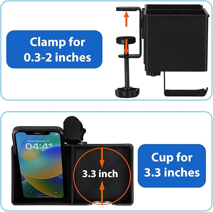 ROSLINE 3-in-1 Clip-on Desk Organizer - Pen, Headphone, and Cup Holder for Expanding Office and Gaming Space (Black)-DeskLoop Office