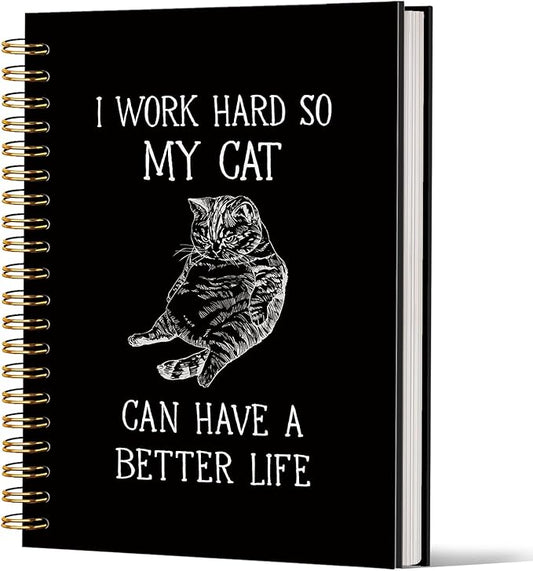 Lacama Funny Notebooks for Work, Cat Notebook, Gifts for Cat Lovers,160 Pages, Office Humor Gifts, Black School Office Supplies, 5.5"x8.3"I Work Hard So My Cat Can Have A Better Life Journal Notebook-DeskLoop Office