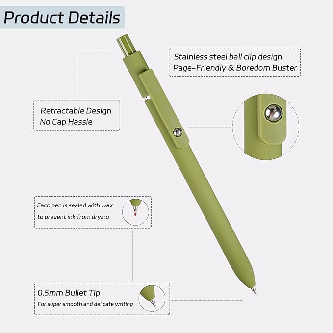 Gel Pens, 5Pcs 0.5mm Fine Point Black Ink Pens With Smooth Wirting,Office Desk Accessories,Quick Dry Pens For Journaling,Ballpoint for School Supplies, Gift for Women Men Student(Retro)-DeskLoop Office