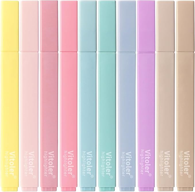 Highlighters, Aesthetic Cute Pastel Highlighters Set, 10 pcs, Chisel Tip, No Bleed Bible Highlighter Assorted Colors, Back to School Supplies-DeskLoop Office