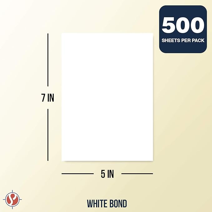White Memo Sheets, 20lb Paper, 500 Sheets Per Pack (5 x 7)-DeskLoop Office