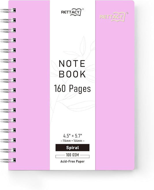RETTACY Pocket Journal Notebook, 160 Lined Pages, A6 Mini Small Size (4.5" × 5.7"), for Work, Journaling, Writing, 100 GSM Thick Paper, Spiral-bound, Flexible Plastic Cover (Lilac)-DeskLoop Office