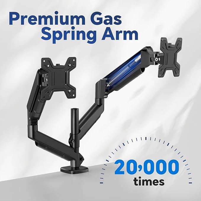 Simple Trending Dual Monitor Stand, Full Adjustable Monitor Mount, Gas Spring Monitors Arm for 13-32 inch Computer, VESA Mount with C-clamp & Grommet Mounting Holds Max 20 lbs Each, Freelift Black-DeskLoop Office