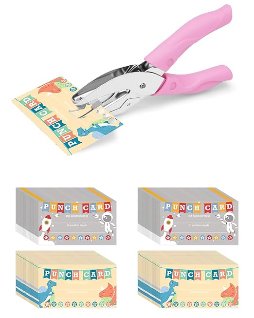 UCEC 200 Pieces Punch Cards for Classroom with Star Hole Puncher, Incentive Loyalty Reward Card with Handheld Single Punch Kit to Behavior for Business Home Classroom School Kids Students Teachers-DeskLoop Office