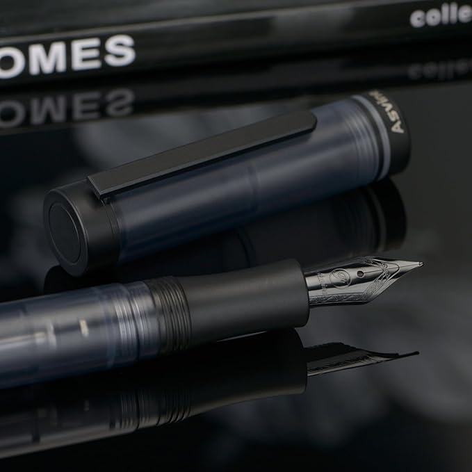 Asvine V200 Titanium Fountain Pen Vacuum Filling, Matte Black Fine Point Transparent Acrylic Smooth Writing Pen Case Set-DeskLoop Office