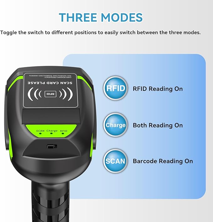 Alacrity Wireless Charging 1D 2D Barcode Scanner, UHF RFID Tags Reader, 2.4Ghz Wireless Bluetooth Wired 3 in 1 Connectivity, for Retail, Logistics, Manufacturing-DeskLoop Office