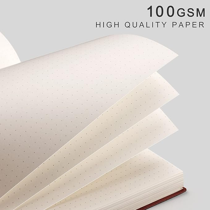 AHGXG Bullet Dotted Journal 2 Pack - B5 Large Journal Dot Grid Notebook (7.6'' X 10'') with Thick 120gsm Dot Paper, Soft Leather Cover, Total 384 Pages, Inner Pocket - BlackBrown-DeskLoop Office