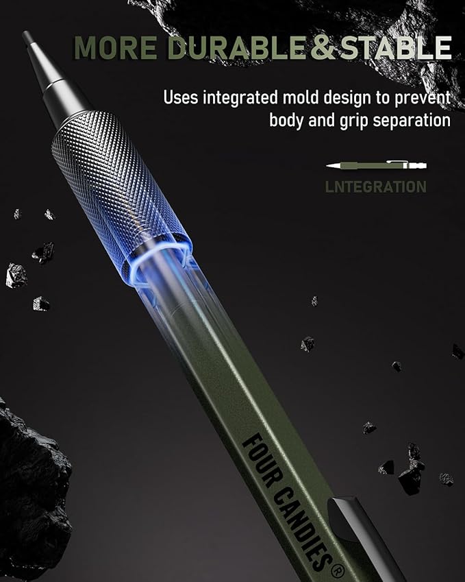 Four Candies 1.3mm Mechanical Pencil Set with 24 Lead Refills, Metal Weatherproof Heavy Duty Outdoor Carpenter Pencil, Eraser, 6 Eraser Refills for Architect Drafting Woodworking Marking with Case-DeskLoop Office