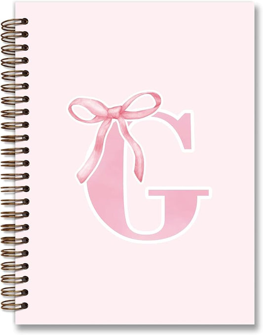 Coquette Trendy Preppy Pink Bow Spiral Notebook,Initial G Journal Personalized Teen Girl Gifts,Monogrammed Gifts for Women Teen Girl,College Ruled Hardcover Spiral Notebook 5.5 x 8.3-DeskLoop Office