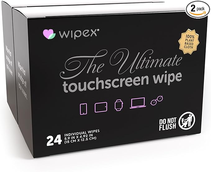 Wipex Ultimate Car Screen Cleaner - 48ct Auto Screen Wipes, Streak-Free & Residue-Free, Plant-Based Black Cloth for Interior, Mirrors & Dashboard, 24ct Individually Wrapped (Pack of 2)-DeskLoop Office
