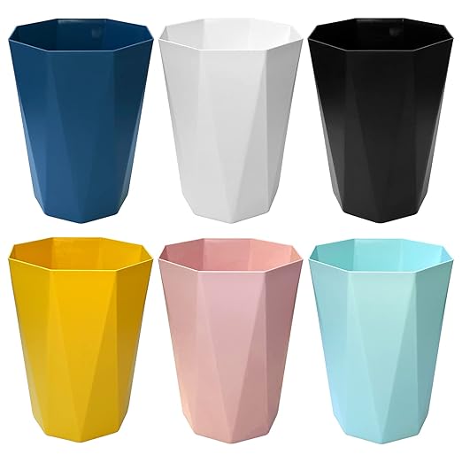 6pcs Trash Can Wastebasket Plastic 2.6 Gallon Garbage Can Container Rubbish Trash Bin Paper Basket Office Organizer for Bedroom Office Bathroom,10Litre-6 Colors-DeskLoop Office