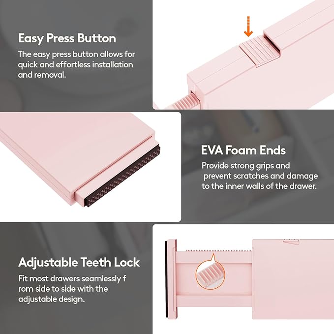 Lifewit 16 Pack Drawer Dividers 4" High, 11-17" Adjustable Drawer Organizers for Clothes, Expandable Dresser Separators in Bedroom/Bathroom/Kitchen/Fridge/Office Organization and Storage, Pink-DeskLoop Office