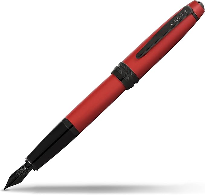 Cross Bailey Matte Red Lacquer Fountain Pen with polished black PVD appointments, Extra Fine Nib-DeskLoop Office