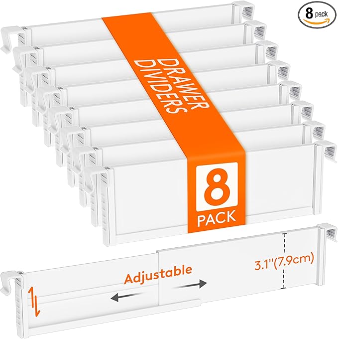 Lifewit Hanging Kitchen Drawer Dividers 3.1" High, 10-17" Adjustable Drawer Organizers for Utensils, Expandable Dresser Separators in Kitchen/Bedroom/Bathroom/Vanity/Office, White(8 Pack)-DeskLoop Office