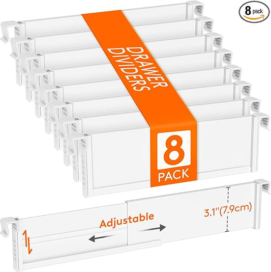 Lifewit Hanging Kitchen Drawer Dividers 3.1" High, 10-17" Adjustable Drawer Organizers for Utensils, Expandable Dresser Separators in Kitchen/Bedroom/Bathroom/Vanity/Office, White(8 Pack)-DeskLoop Office