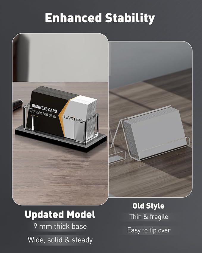 Uniclife Acrylic Business Card Holder for Desk 1 Slot Clear Horizontal Business Card Stand for Men & Women Desktop Name Card Display Stand Card Organizer for Office Home Exhibition, 60 Card Capacity-DeskLoop Office