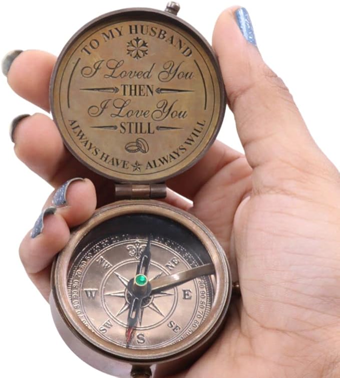 to My Husband I Love You, Brass Compass Engraved Gifts for Men, Bronze for Men, Romantic Gifts for Him/Her, Keepsake Gifts for Husband, 5th/25th 50th Wedding Ideas-DeskLoop Office