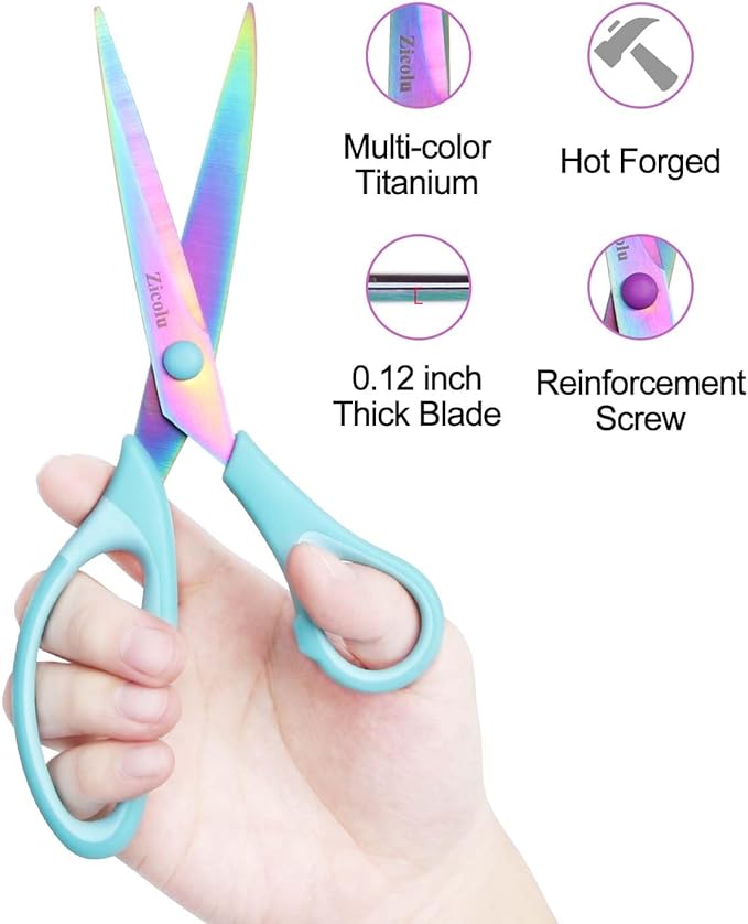 8.5" Scissors All Purpose, Multipurpose Office Scissors Set of 3 pack, sharp Titanium Coating Blade and Soft Comfort-Grip Sturdy Scissors for Fabric School Craft Sewing Home, Right/Left Handed, Blue-DeskLoop Office
