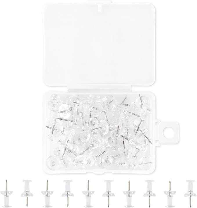 60Pcs Push Pins for Bulletin Board, Thumb Tacks for Cork Board, Clear Plastic Head, Steel Tip, Thumbtacks for Wall Poster Photo Maps Pictures Office Home Decor-DeskLoop Office
