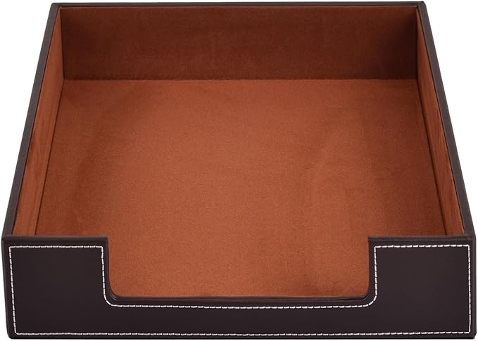 Leather Letter Tray, Office Supplies Desk Organizer for Mail Paper Files Magazines Jewelry Cosmetics,Luxury Letter Holder&Multipurpos Stackable Office Desktop Storage Box,Coffee-DeskLoop Office
