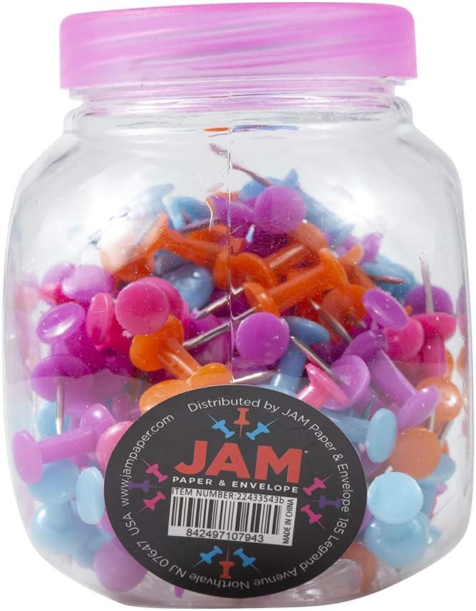 JAM PAPER Colorful Push Pins - Assorted Color Pushpin Jar - 12 Packs of 150-DeskLoop Office