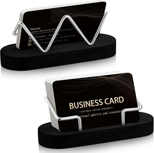 Amyhill 2 Pieces Wood Business Card Holder for Desk Wooden Business Card Display Stand Postcard Holder for Office Home Desktop (Black)-DeskLoop Office