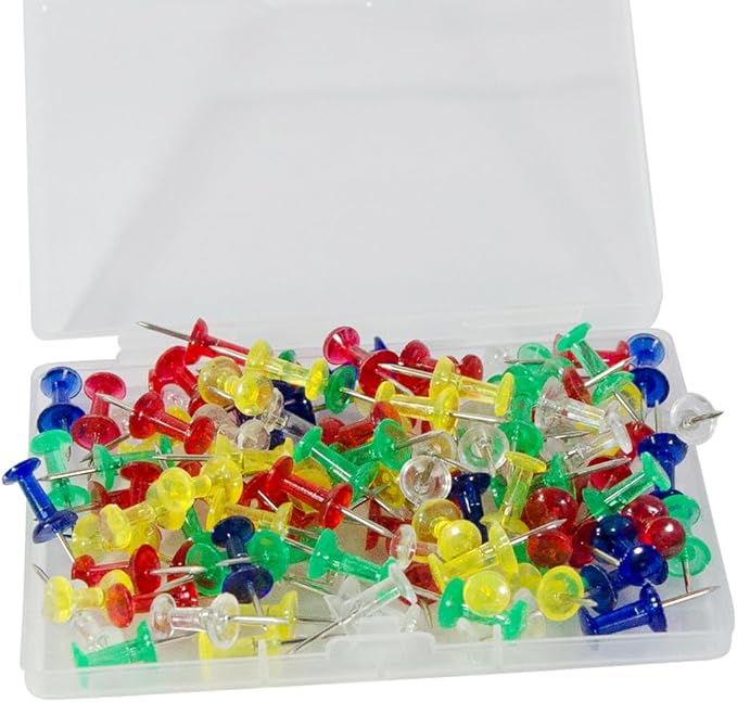100 Pack Push Pins Tacks, Clear Plastic Head, Steel Point,Thumb Tacks for Bulletin Board,Stick Pins Thumb Tacks for Cork Board Wall Hangings (100, Colorful)-DeskLoop Office