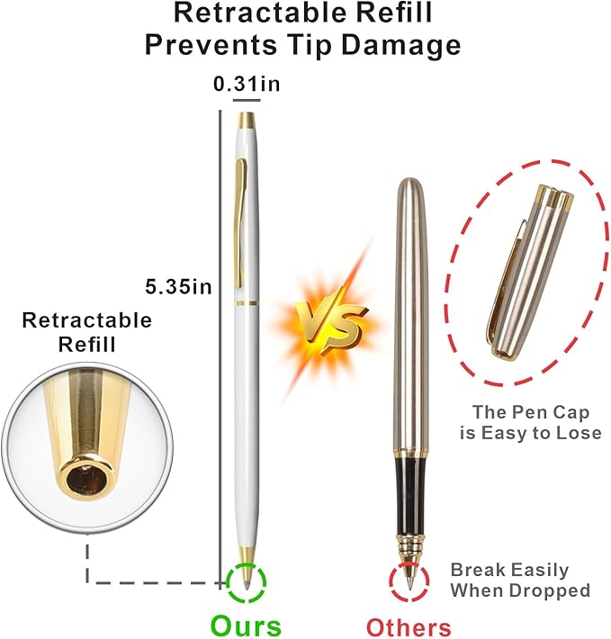 Cambond Ballpoint Pens White Pens - Black Ink Bulk Pens 1.0 mm Medium Point Retractable Metal Pen Comfortable Writing for Men Women Police Uniform Office Business, 10 Pack (White)-DeskLoop Office