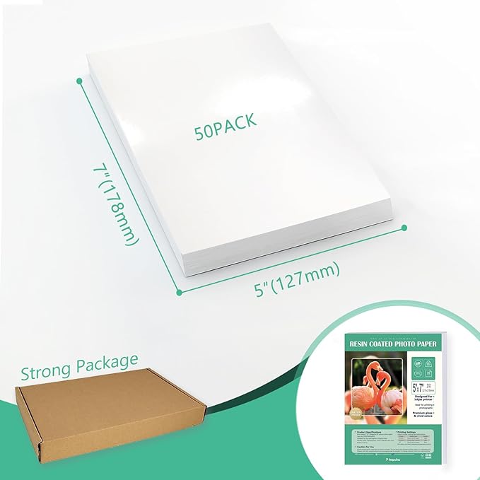 Ultra-Premium Glossy RC Photo Paper, Professional and Heavyweight Metallic Resin Coated Photo Paper, Pigment and Dye Inkjet Printer Suitable, Waterproof, 5x7, 50 Pack-DeskLoop Office