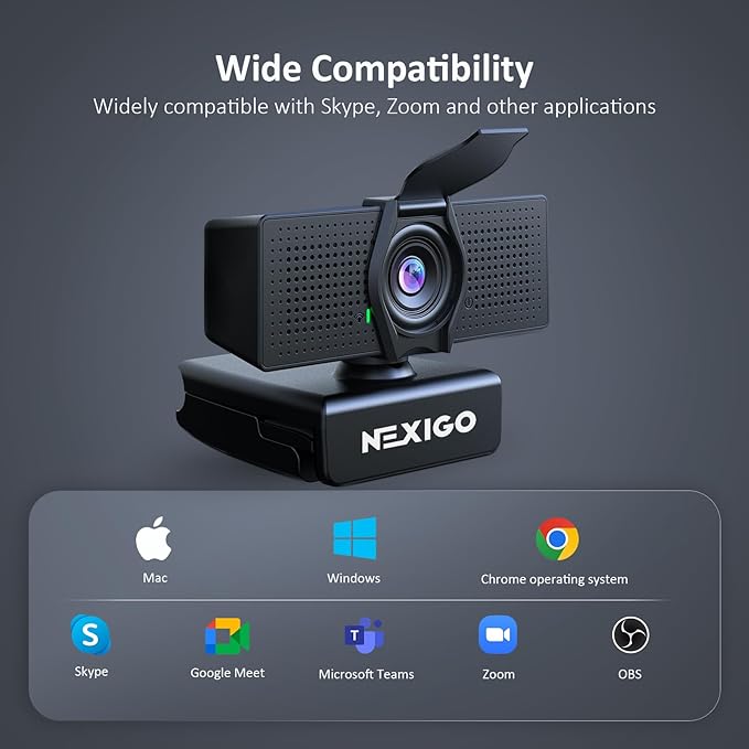 NexiGo N60 Pro (Gen 2) 1080P Webcam with Distortion-Free Lens, USB A to Type-C Data Cable, Noise Reduction Mic & Privacy Cover, for Zoom/Skype/Teams/Webex, Laptop MAC PC Desktop-DeskLoop Office
