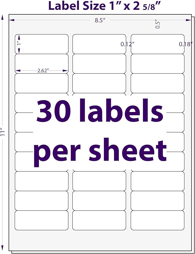 1" x 2-5/8", 25 Sheets, 750 Mailing Address Labels, White Sticker Labels for Laser & Inkjet Printers, Permanent Adhesive-DeskLoop Office
