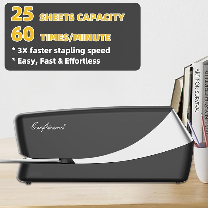 Electric Stapler, Automatic Stapler, Include 2000 Staples and 1 Staple Remover, Heavy Duty, Store 210 Staples,AC or Battery Powered, 25 Sheet Capacity.-DeskLoop Office