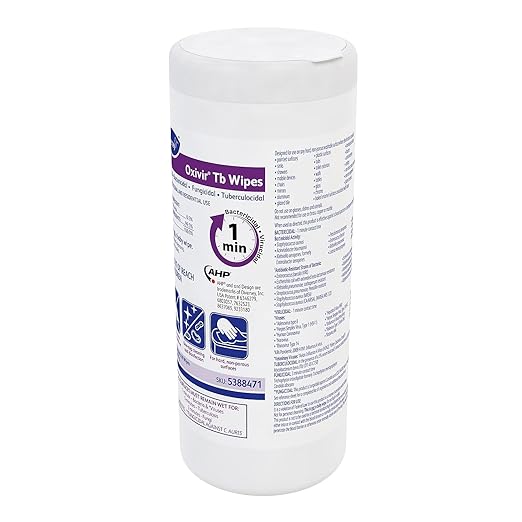 Oxivir Diversey Tb 5388471 Ready-to-Use Disinfectant Cleaning Wipes, Accelerated Hydrogen Peroxide, Large 7x8-Inch Sheets, 60-Wipes, 1-Slim Canister (Pack of 12)-DeskLoop Office