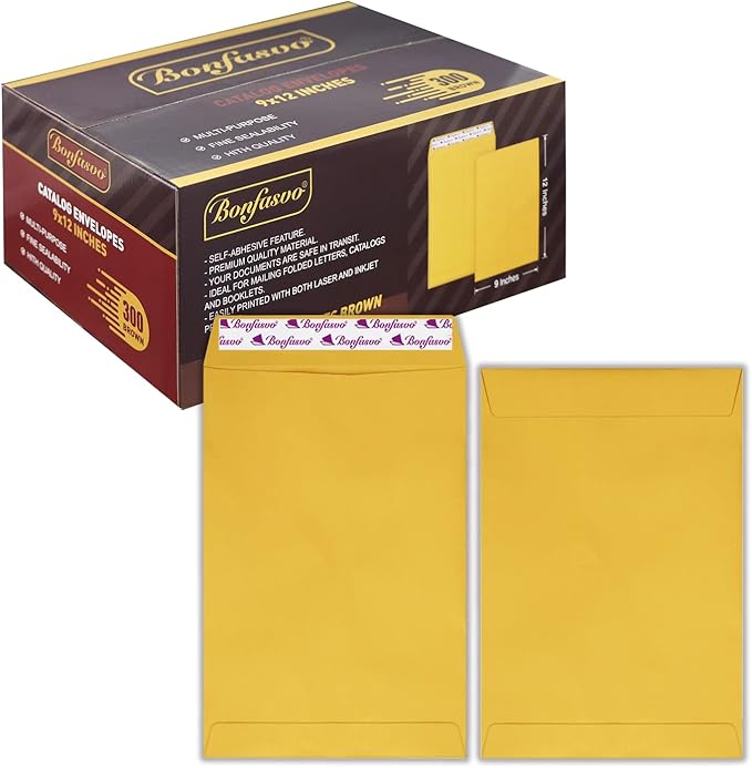 300 Pack 9x12 Brown Catalog Envelopes Peel & Seal Security Mailing Envelopes 120GSM Kraft Paper self Seal Envelopes for Invitations Papers Photos Documents Pictures Papers Files-DeskLoop Office