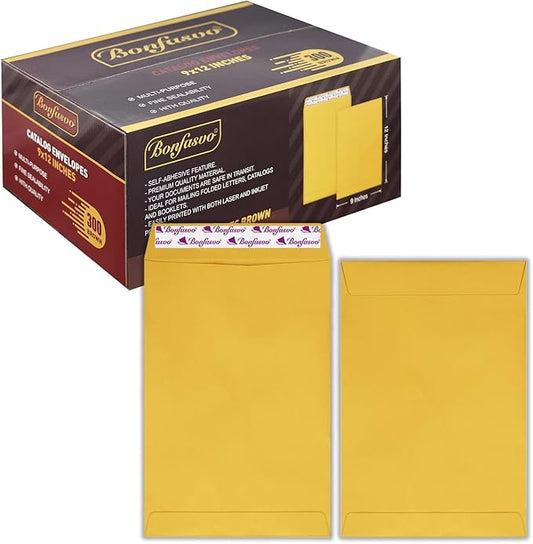 300 Pack 9x12 Brown Catalog Envelopes Peel & Seal Security Mailing Envelopes 120GSM Kraft Paper self Seal Envelopes for Invitations Papers Photos Documents Pictures Papers Files-DeskLoop Office