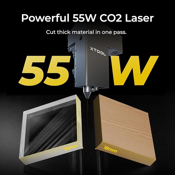 xTool P2 55W CO2 Laser Cutter, Smart Desktop CO2 Laser Engraver and Cutter Machine, Dual Smart 16MP Cameras, Curved Surface Engraving, Create with Wood and Metal Acrylic Glass Fabric Leather (White)-DeskLoop Office
