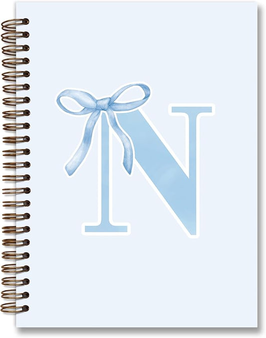 Initial N Notebook Journal,Personalized Teen Girl Gifts,Coquette Trendy Preppy Blue Bow Spiral Notebook,Monogrammed Gifts for Women Teen Girl,College Ruled Hardcover Spiral Notebook 5.5 x 8.3-DeskLoop Office
