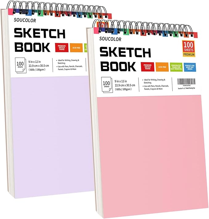Soucolor 9"x12" Sketch Book 2-Pack: Halloween & Christmas Art Supplies for Kids Ages 5-15, Teens & Adults, Creative Gift Set for Birthdays, School Projects, and All-Season Crafting-DeskLoop Office