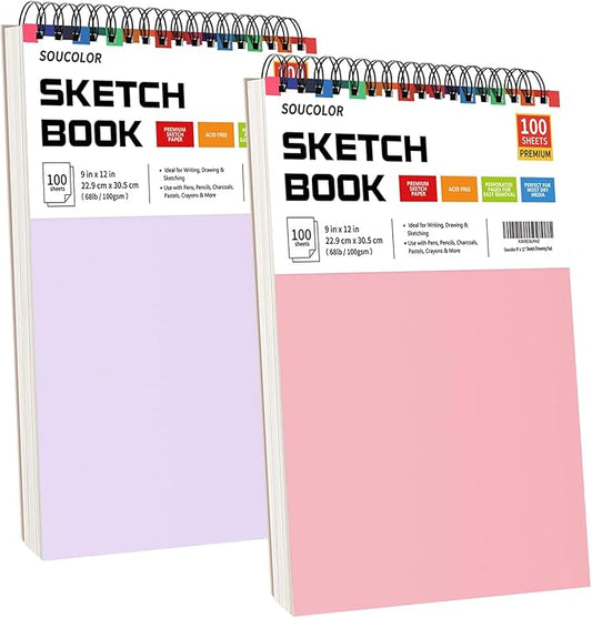 Soucolor 9"x12" Sketch Book 2-Pack: Halloween & Christmas Art Supplies for Kids Ages 5-15, Teens & Adults, Creative Gift Set for Birthdays, School Projects, and All-Season Crafting-DeskLoop Office