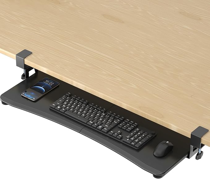 suptek Large Keyboard Tray Under Desk Pull Out with C Clamp Mount, Computer Keyboard & Mouse Tray, 34 (38 Including Clamps) x 11.8 inch Slide-Out Platform Computer Drawer for Typing, Black, DSF1LB-DeskLoop Office