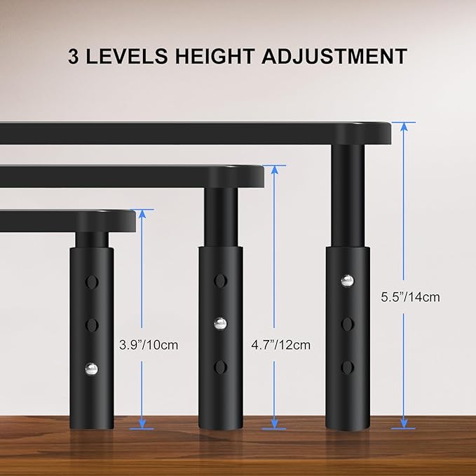 Bracwiser Monitor Stand Riser, Metal Computer Stand, 3 Height Adjustable Screen Riser with Mesh Platform for PS4, Laptop, Printer, Notebook and All Flat Screen, Holds Up to 20KG-DeskLoop Office