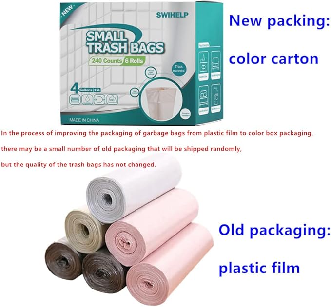 SWIHELP Trash Bags, 4 Gallon / 15 Liters Small Garbage Bags for Office, Kitchen,Bedroom Waste Bin,Colorful Portable Strong Rubbish Bags,Wastebasket Bags 240 Counts-DeskLoop Office