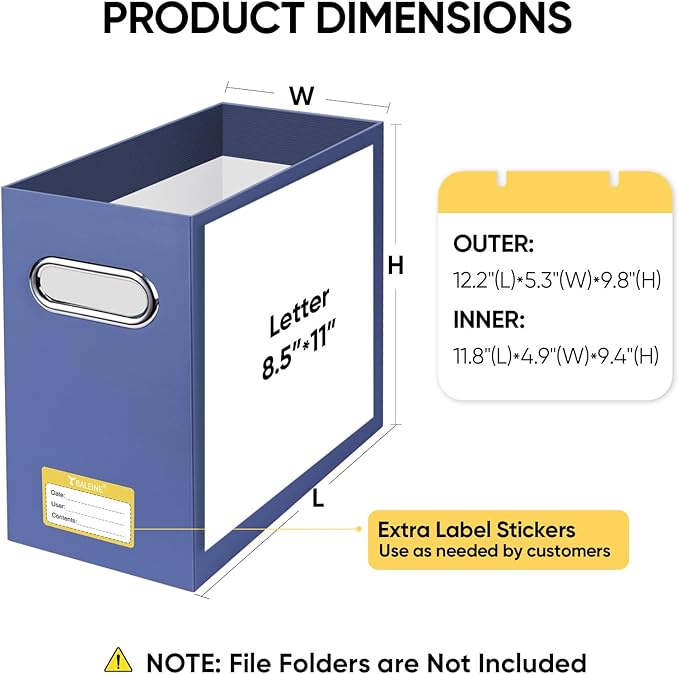 BALEINE File Organizer Box, Cardboard File Folder Organizer with Handle for Letter Size, Portable Collapsible Hanging Filing Box for Home Office Document Storage (4 Pack, Navy)-DeskLoop Office