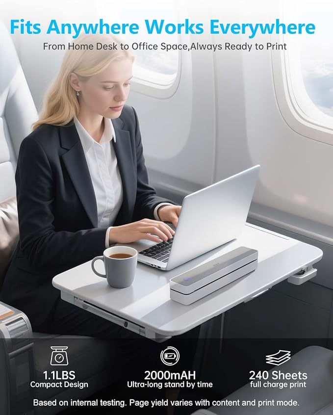 Inkless Portable Printer for Travel, Wireless Thermal Printer Support 8.5 x 11 Inch US Letter A4 B5, Bluetooth Mobile Printers with iOS, Android, Laptop for Home Use, Car, Office, School, Grey-DeskLoop Office